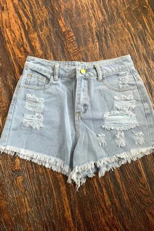 Destressed blue Jean shorts