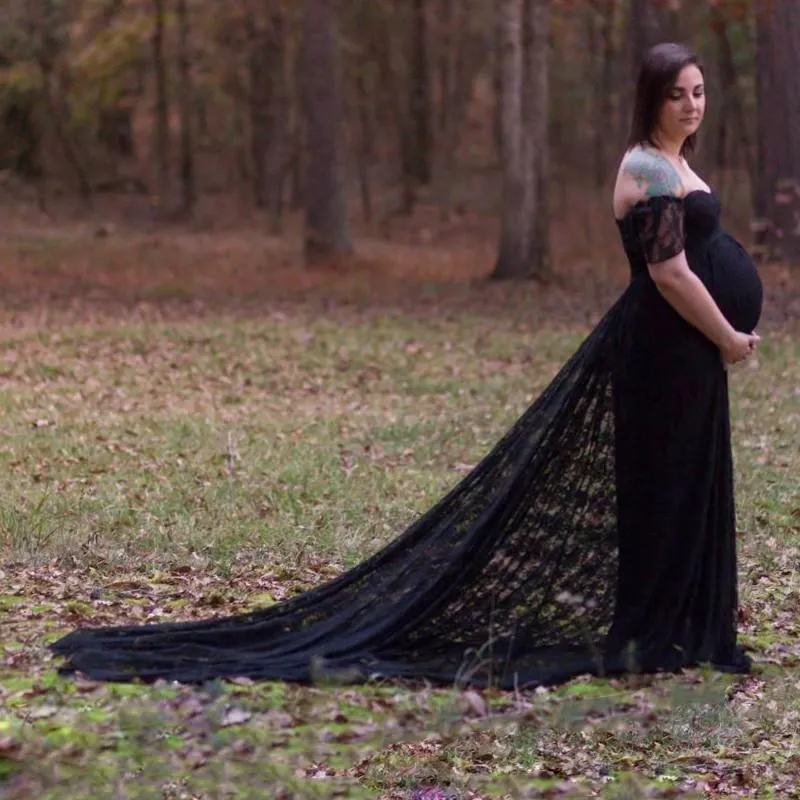 Lace Maternity Maxi Dress With Train