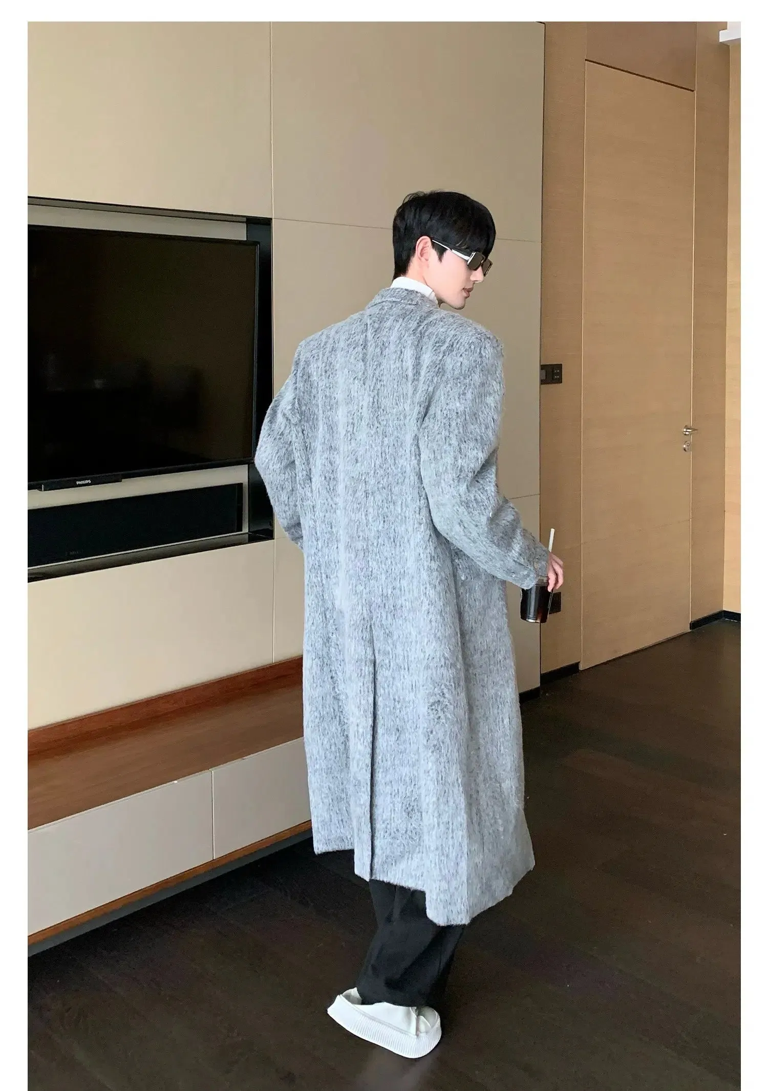 Mid-length Shoulder Padded Woolen Coat