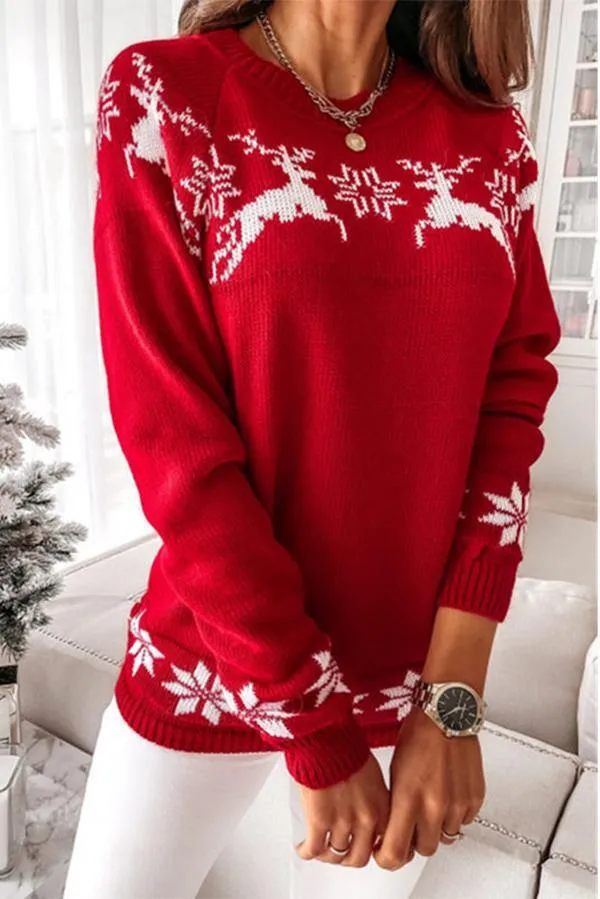 Stunncal Christmas Snowflake Long-sleeved Knitted Sweater